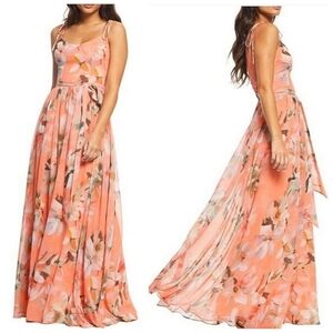 Dress The Population Hollie Floral Chiffon Maxi Dress Size Medium